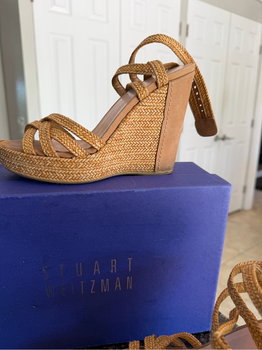 Stuart Weitzman Braided Tan Wedge Sandals - Picture 3 of 8